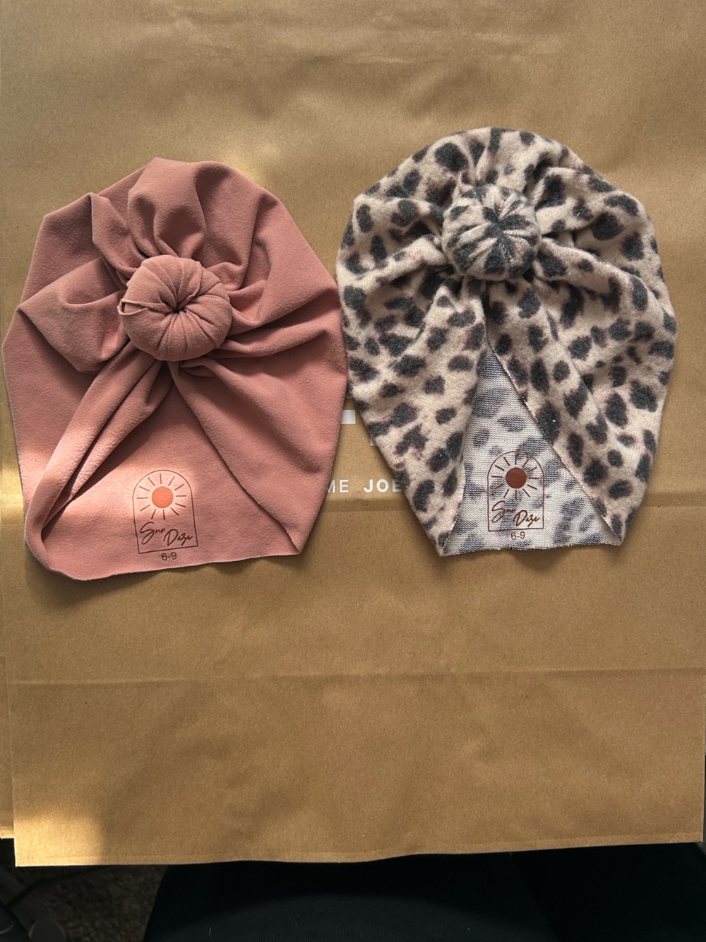 Kids Knot Turban Headbands in Mauve Pink and Leopard